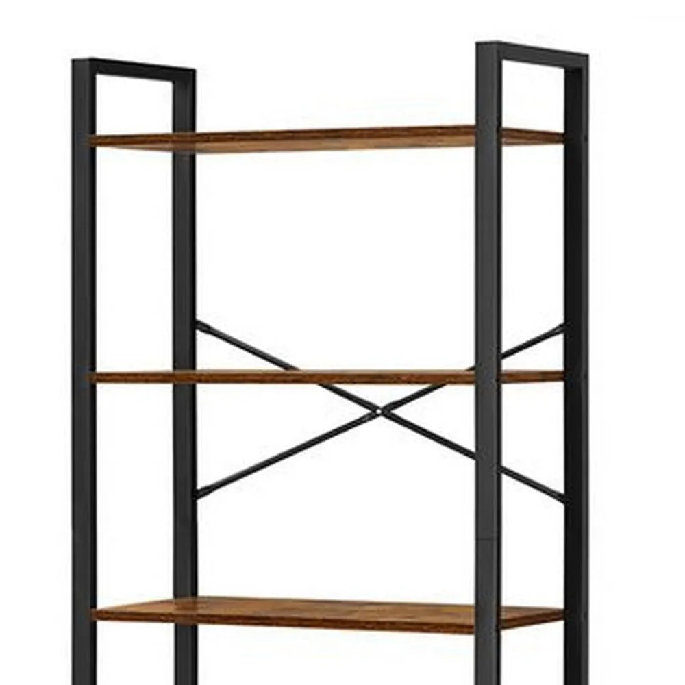 73 Inch Modern Shoe Rack, 6 Open Shelves, Black Metal Frame, Brown Wood By Casagear Home