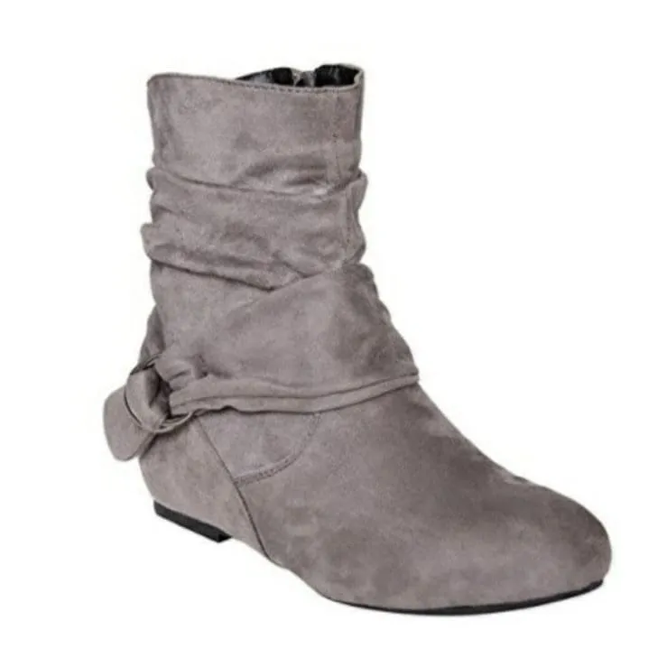 Adjustable Buckle Flat Heel Suede Slouchy Boots