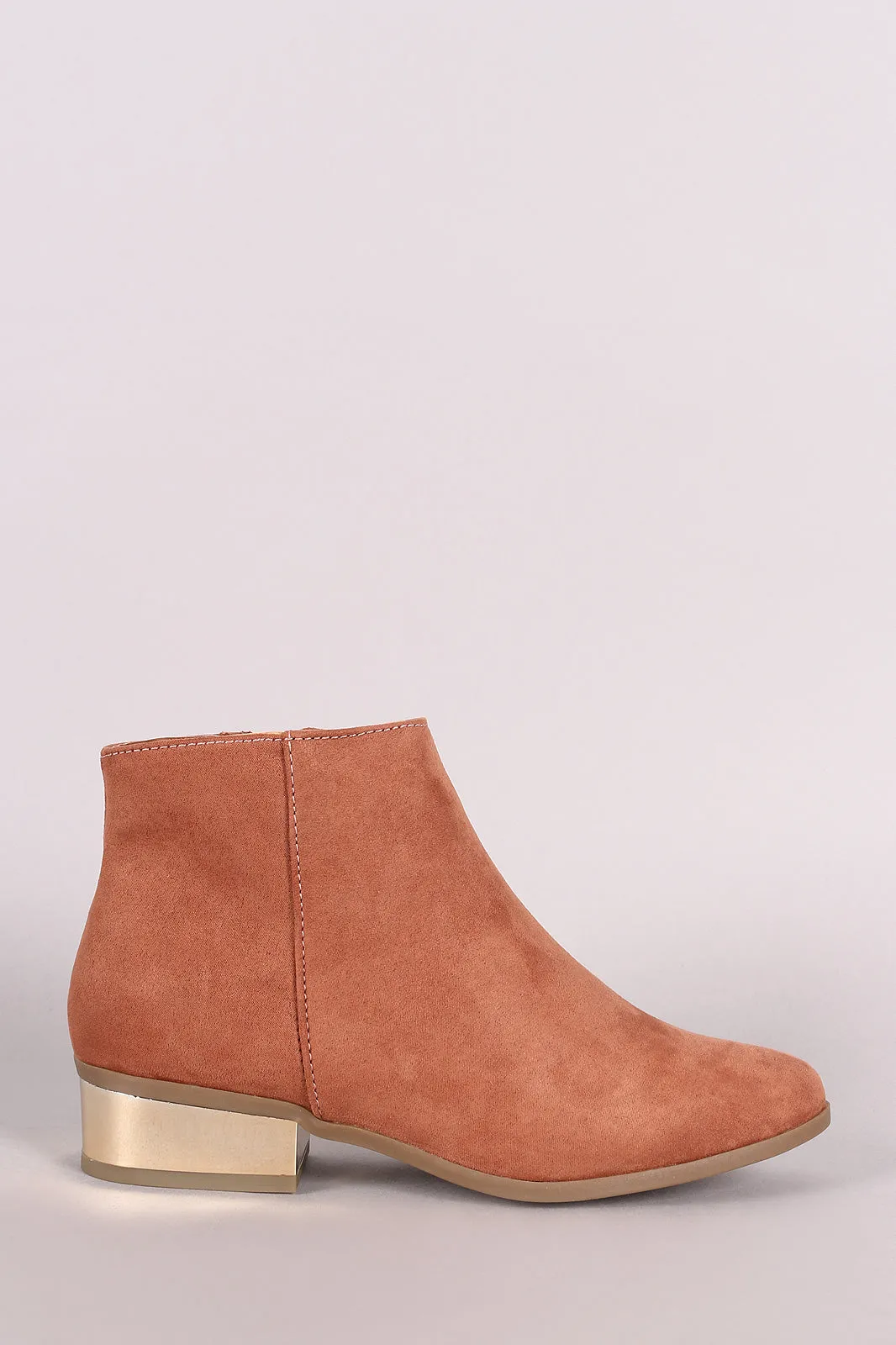 Bamboo Suede Almond Toe Metallic Heeled Ankle Booties