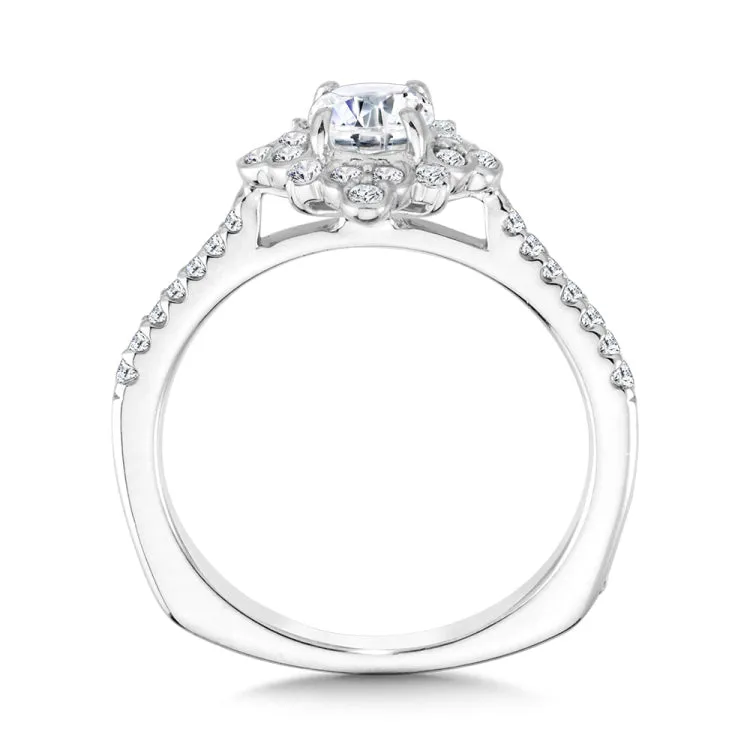 Bezel-Set Sun Burst Diamond Halo Engagement Ring