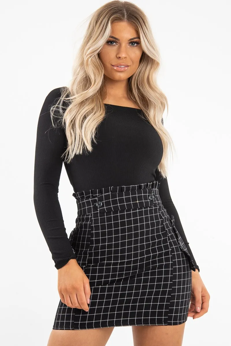 Black Ribbed Square Neck Bodysuit - Alysha