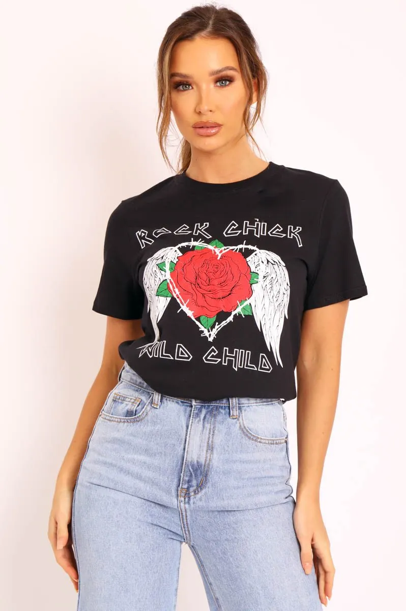 Black Rock Chick Graphic Printed T-shirt - Josee