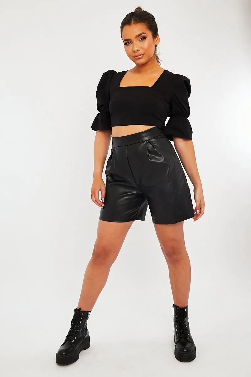 Black Square Neck Open Back Crop Top - Faisa