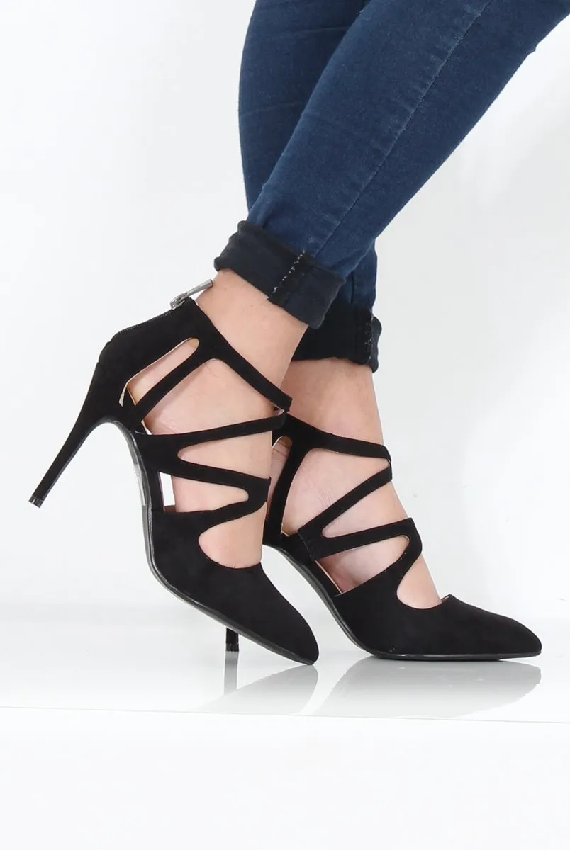 Black Suede Pointed Heels - Abi