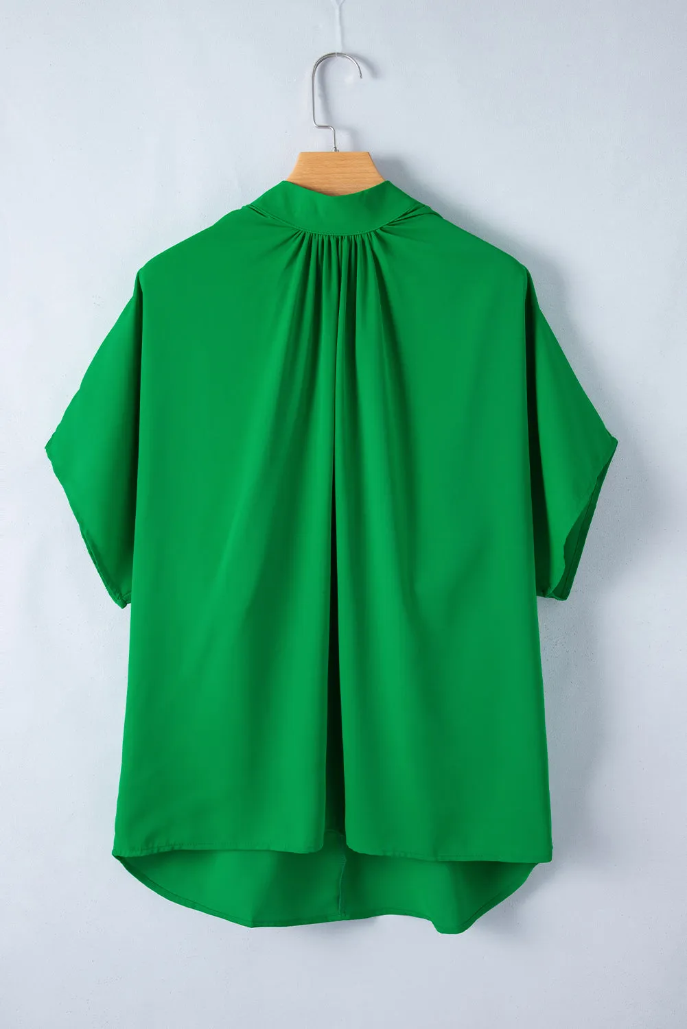 Bright Green Solid Mock Neck Split Batwing Sleeve Blouse