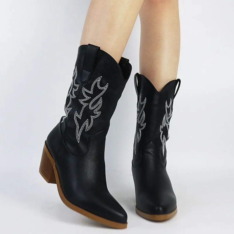 Classic Country Girl Cowboy Boots with Unique Embroidery