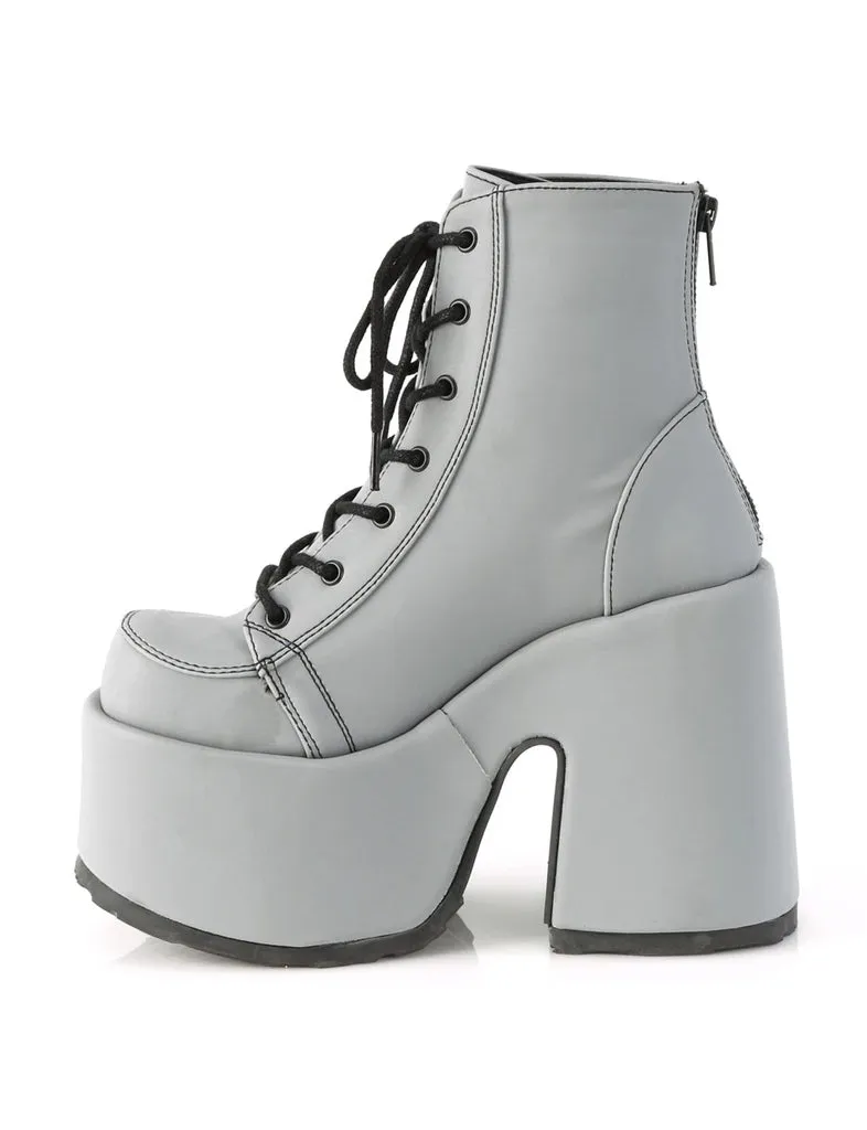 DEMONIA CAMEL-203 BOOTS - GREY REFLECTIVE ✰ PRE ORDER ✰