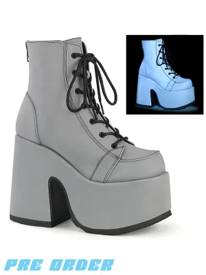 DEMONIA CAMEL-203 BOOTS - GREY REFLECTIVE ✰ PRE ORDER ✰