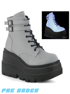 DEMONIA SHAKER-52 PLATFORM BOOTS - GREY REFLECTIVE ✰ PRE ORDER ✰