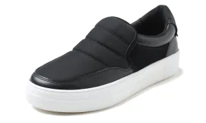 Feversole Women's Casual Slip On Sneaker Comfort Cupsole Loafer Flats Black Puffy Vegan Leather