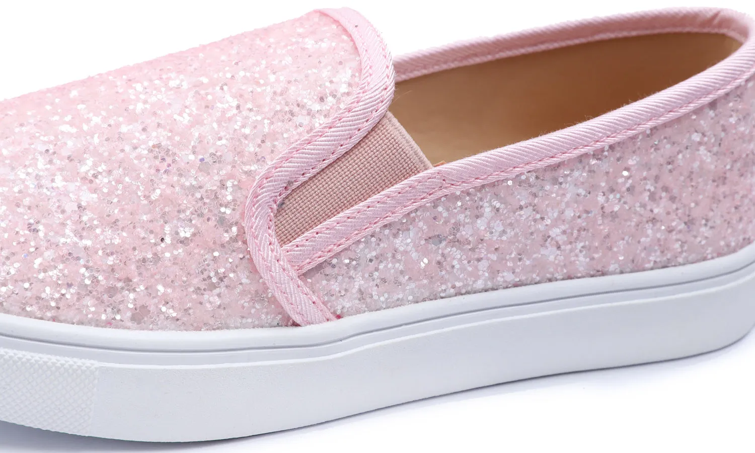 Feversole Women's Glitter Baby Pink Slip On Sneaker Casual Flat Loafers