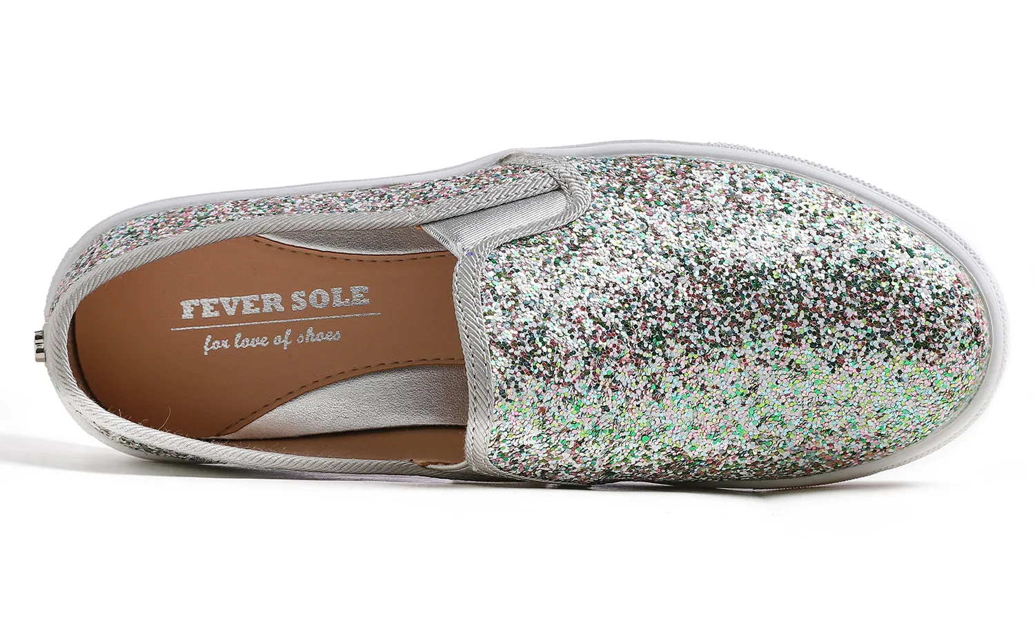 Feversole Women's Glitter Multi Silver Slip On Sneaker Casual Flat Loafers