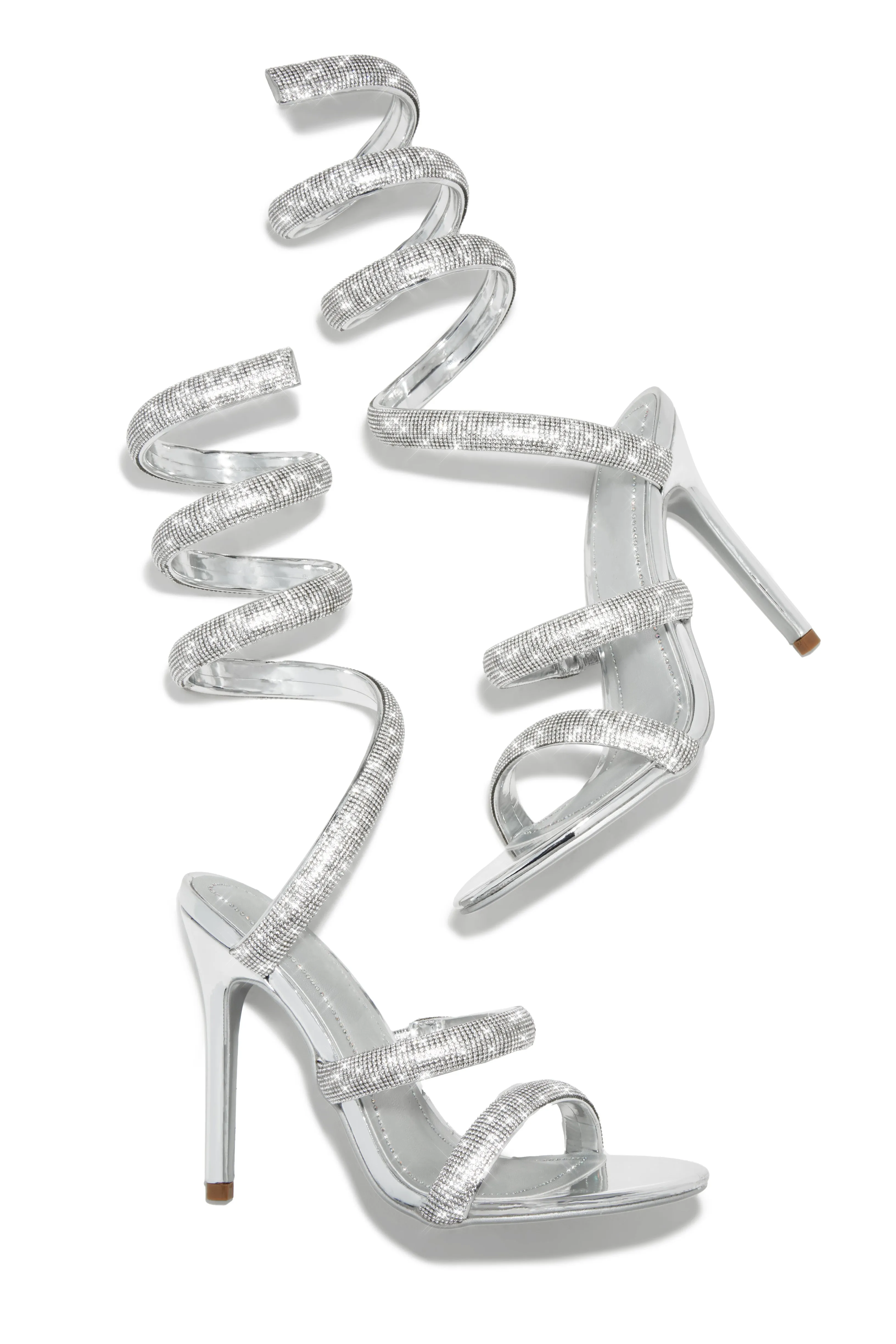 Gianna Embellished Around The Ankle Coil Heels - Silver