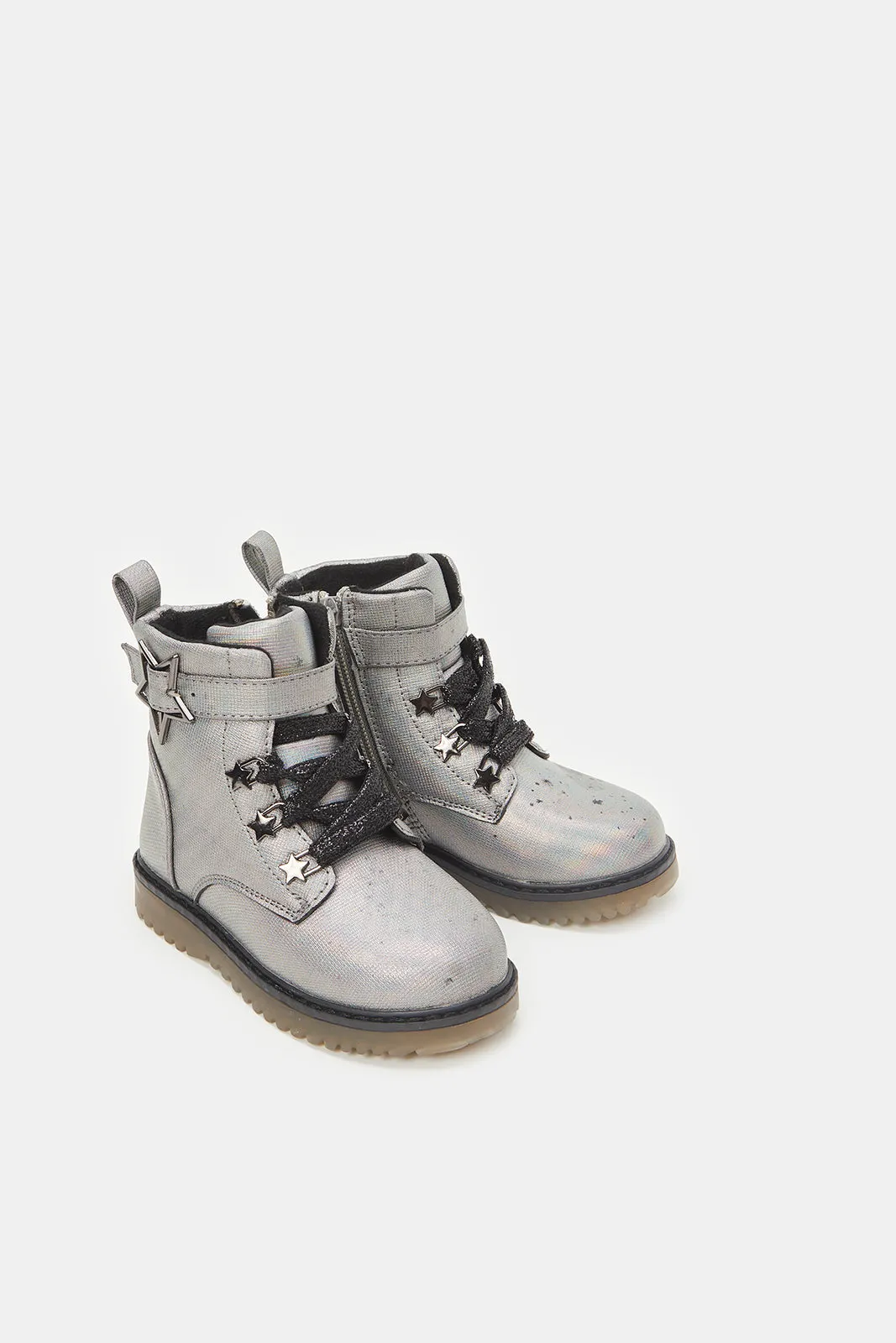 Girls Grey Lace-Up Chukka Boots