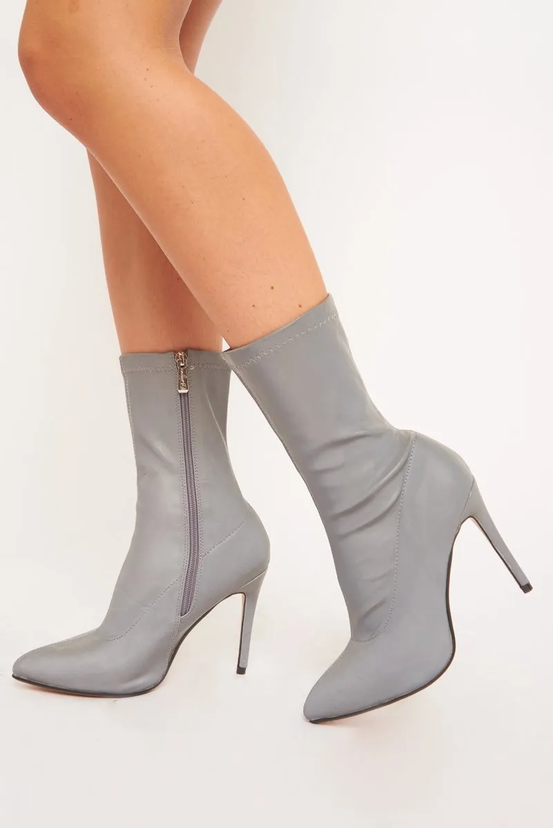 Grey Reflective Pointed Sock Boot - Kalysta