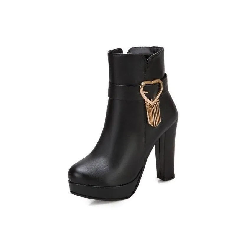 High-Heeled Sweetheart Tassel Ankle Boots for Women