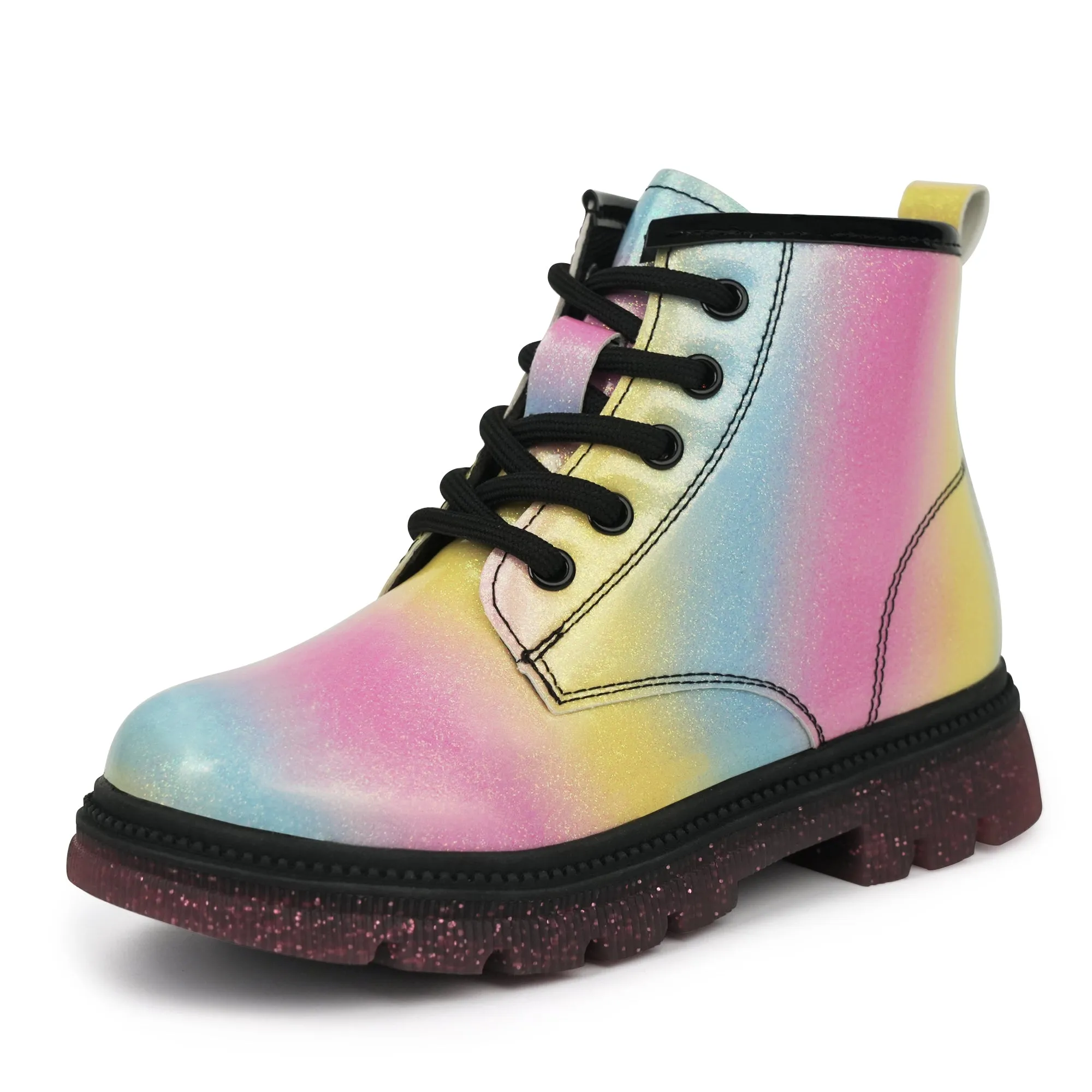 JABASIC Girls Ankle Boots Kids Lace-up Glittery Combat Work Boot