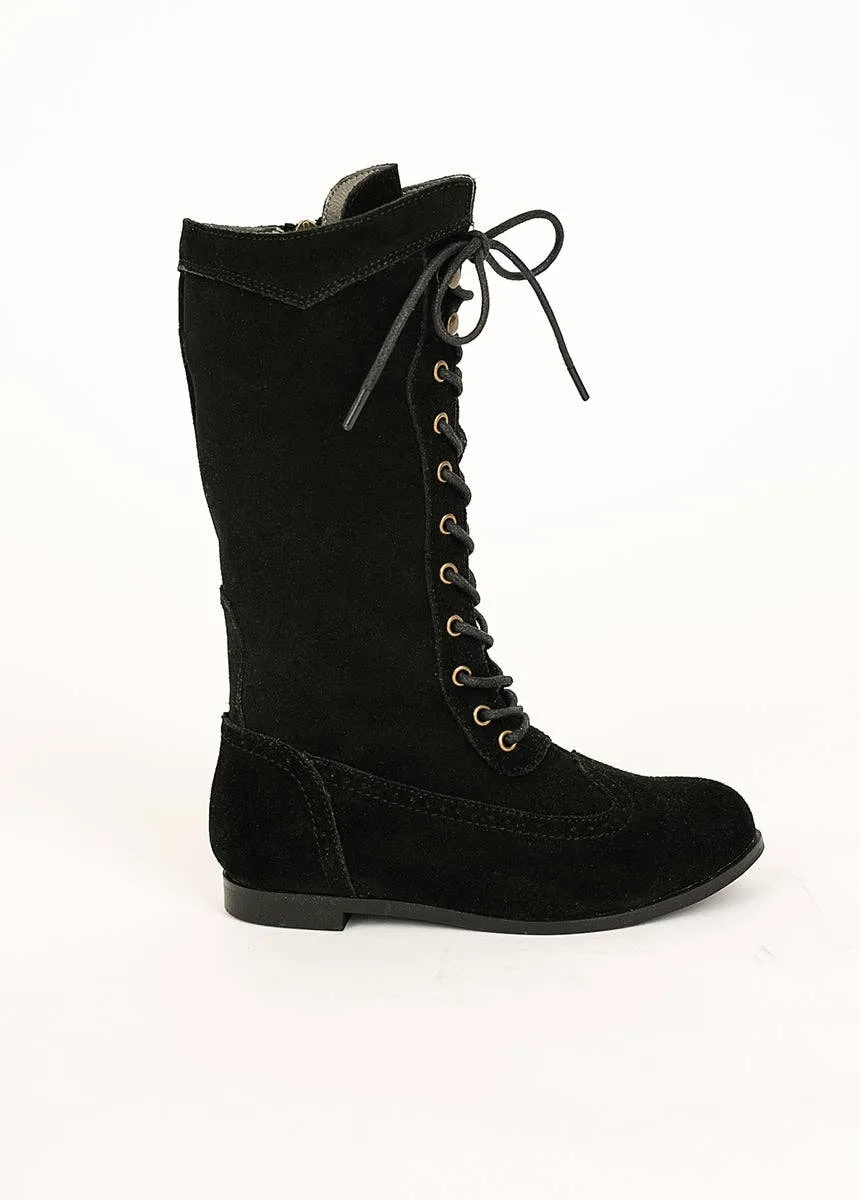 Joyfolie Aelin Little Girls Tall Suede Boots in Black