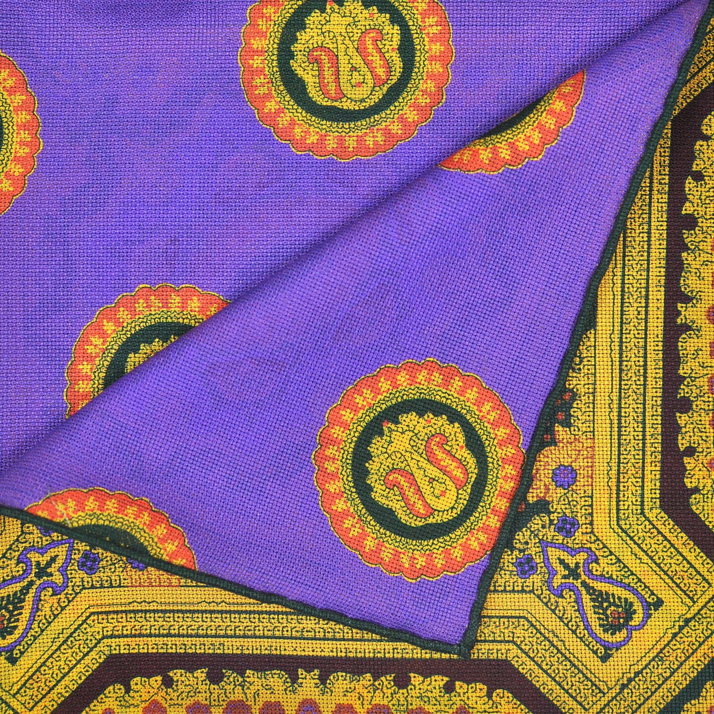 Medallions Reversible Panama Silk Pocket Square in Yellow, Purple & Orange