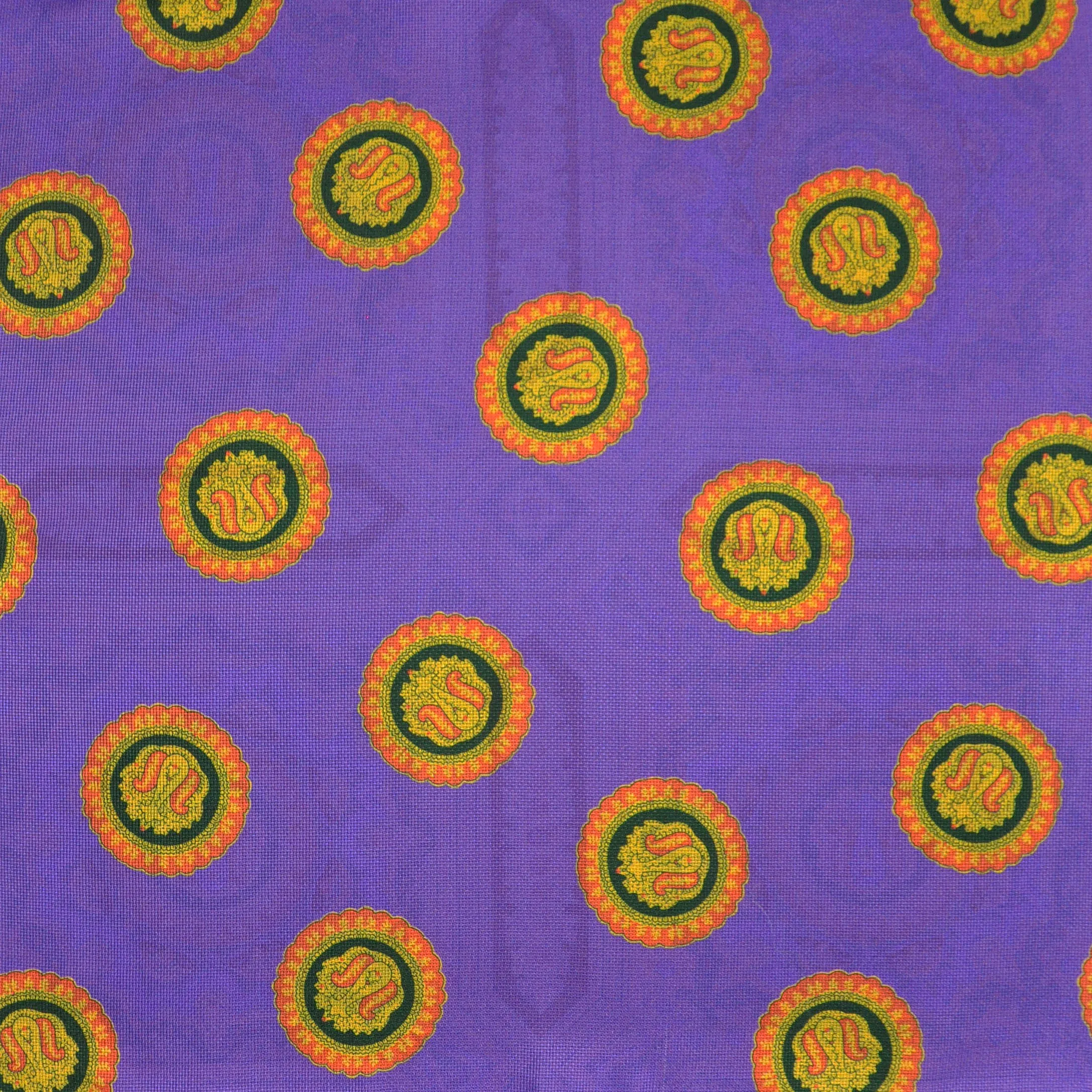 Medallions Reversible Panama Silk Pocket Square in Yellow, Purple & Orange