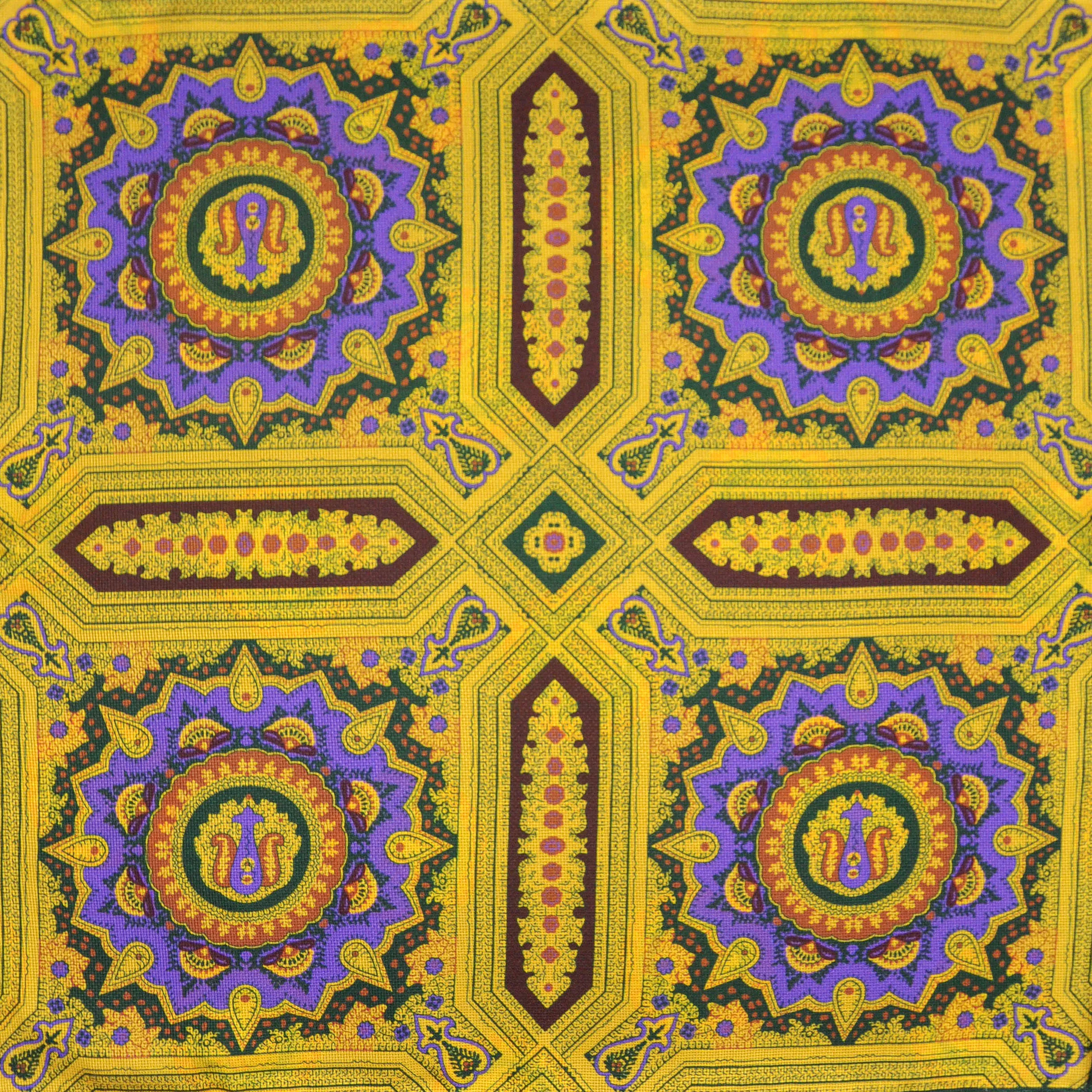 Medallions Reversible Panama Silk Pocket Square in Yellow, Purple & Orange