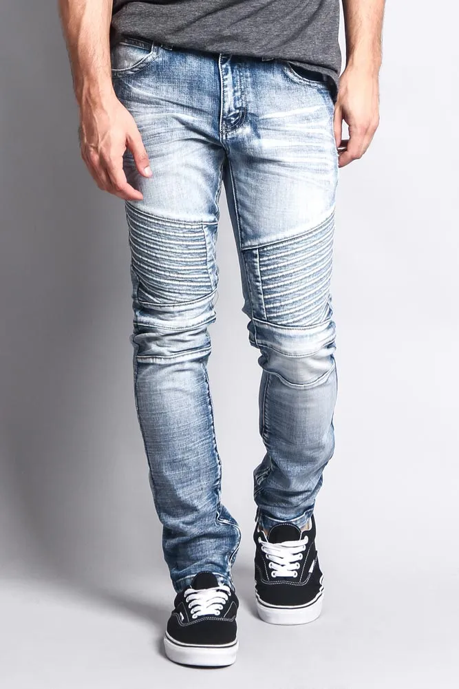 Men's Faded Skinny Biker Denim Jeans