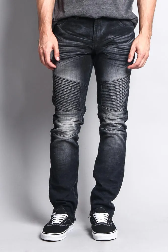 Men's Faded Skinny Biker Denim Jeans