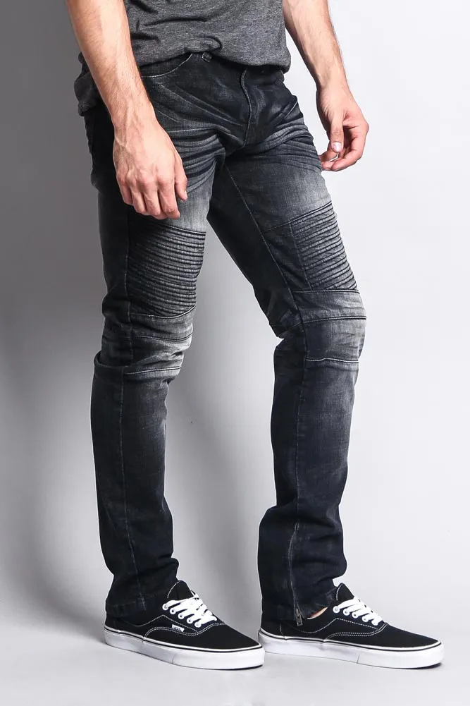 Men's Faded Skinny Biker Denim Jeans