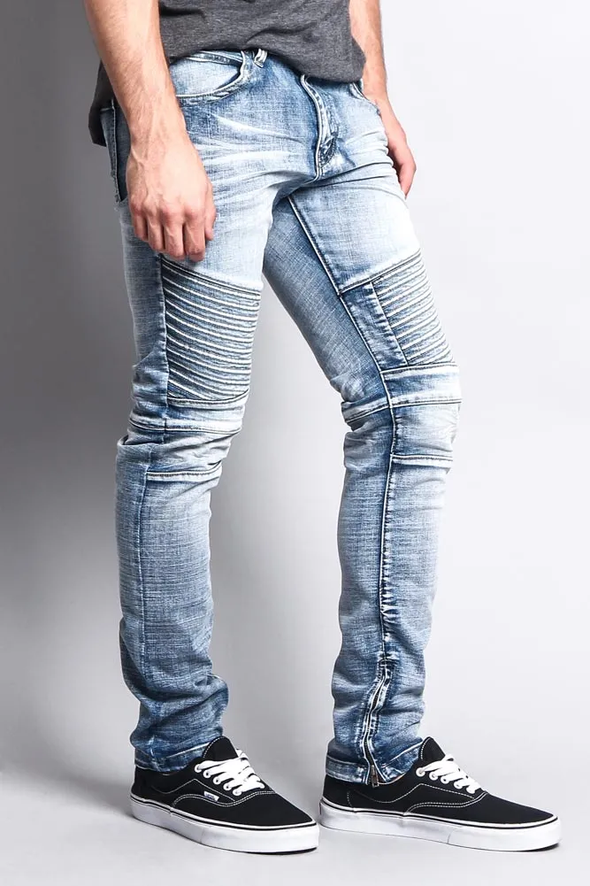 Men's Faded Skinny Biker Denim Jeans