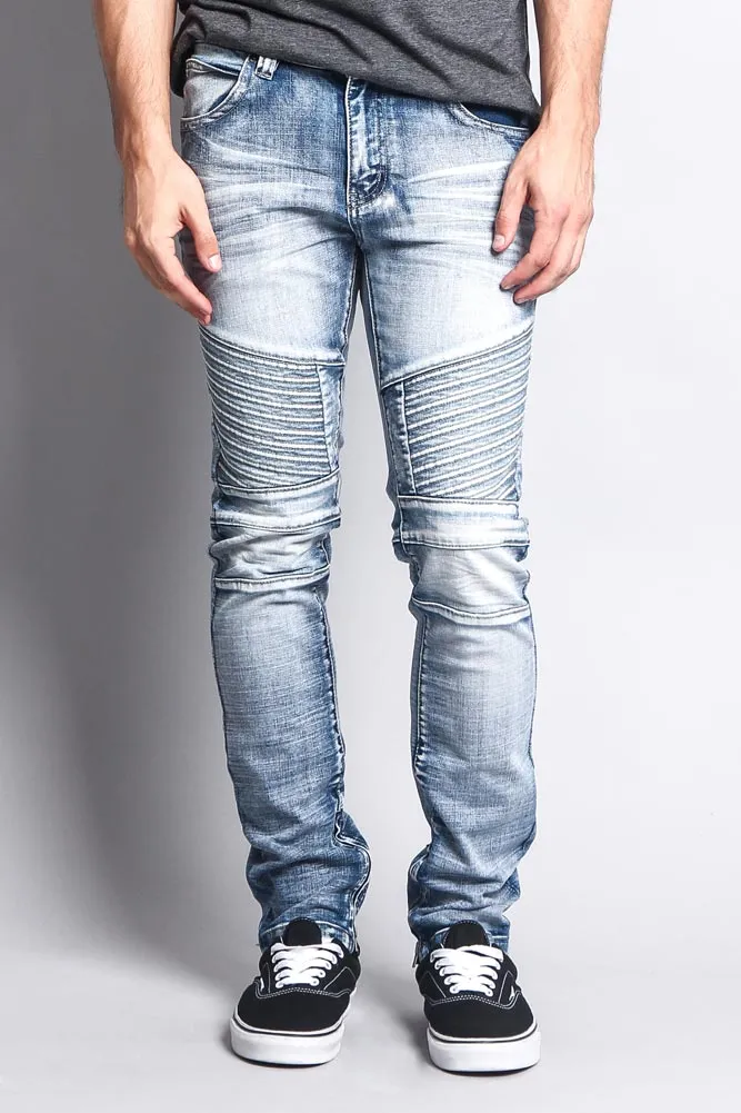 Men's Faded Skinny Biker Denim Jeans