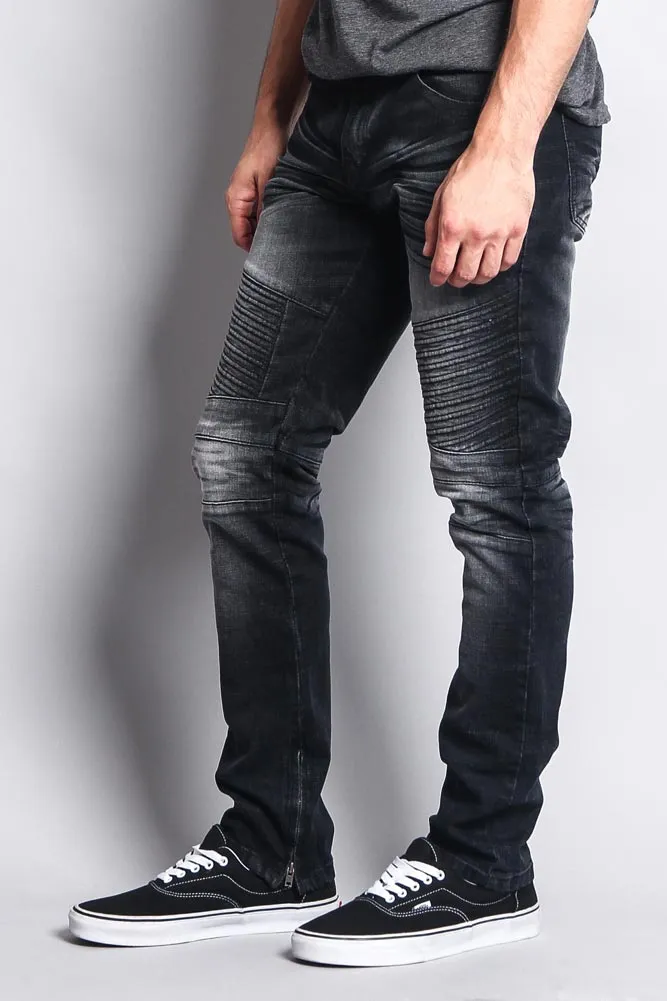 Men's Faded Skinny Biker Denim Jeans