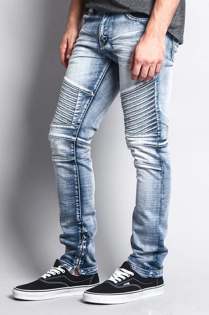 Men's Faded Skinny Biker Denim Jeans