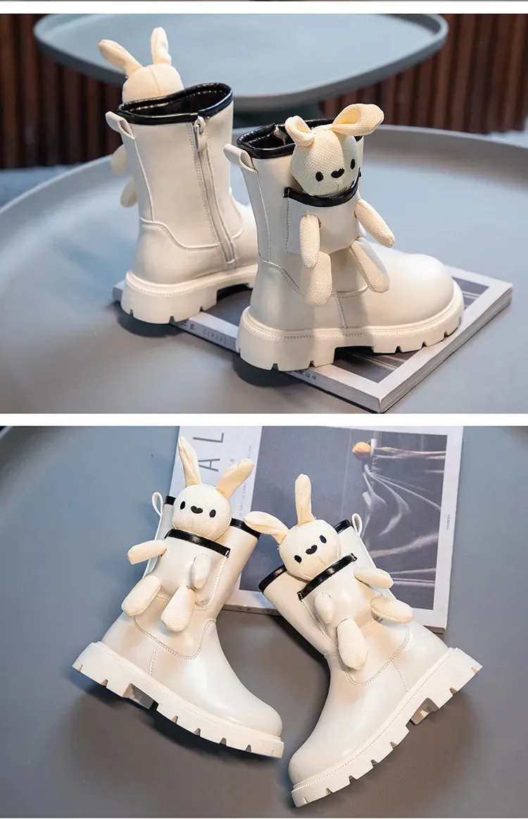 MOF Kids Cartoon Leather Boots for Autumn Soft Slip-Resistant and Cute Animal Design