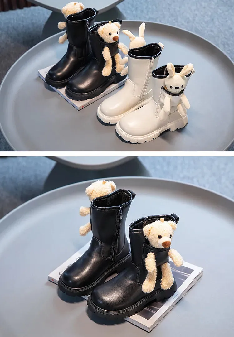 MOF Kids Cartoon Leather Boots for Autumn Soft Slip-Resistant and Cute Animal Design