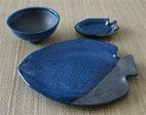 Namako Tenmoku 3 Piece Fish Plate Setting