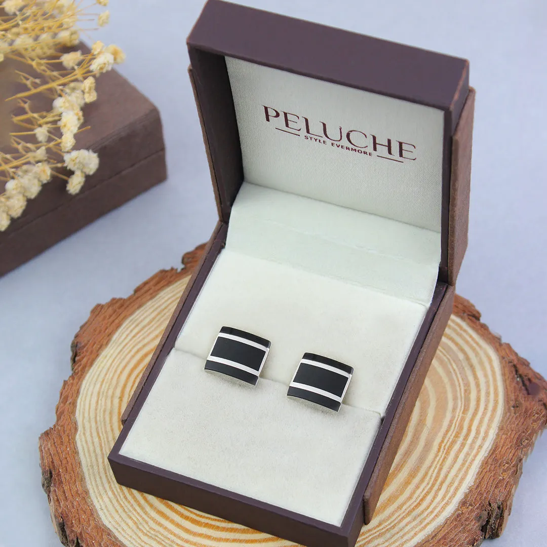 Peluche Designer Black Onyx Stone Studded Cufflinks for Men