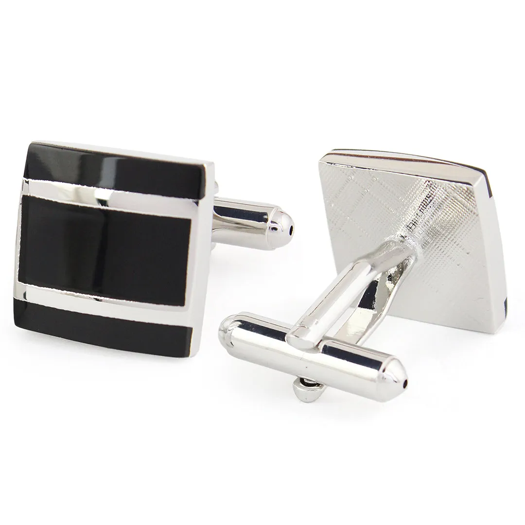 Peluche Designer Black Onyx Stone Studded Cufflinks for Men