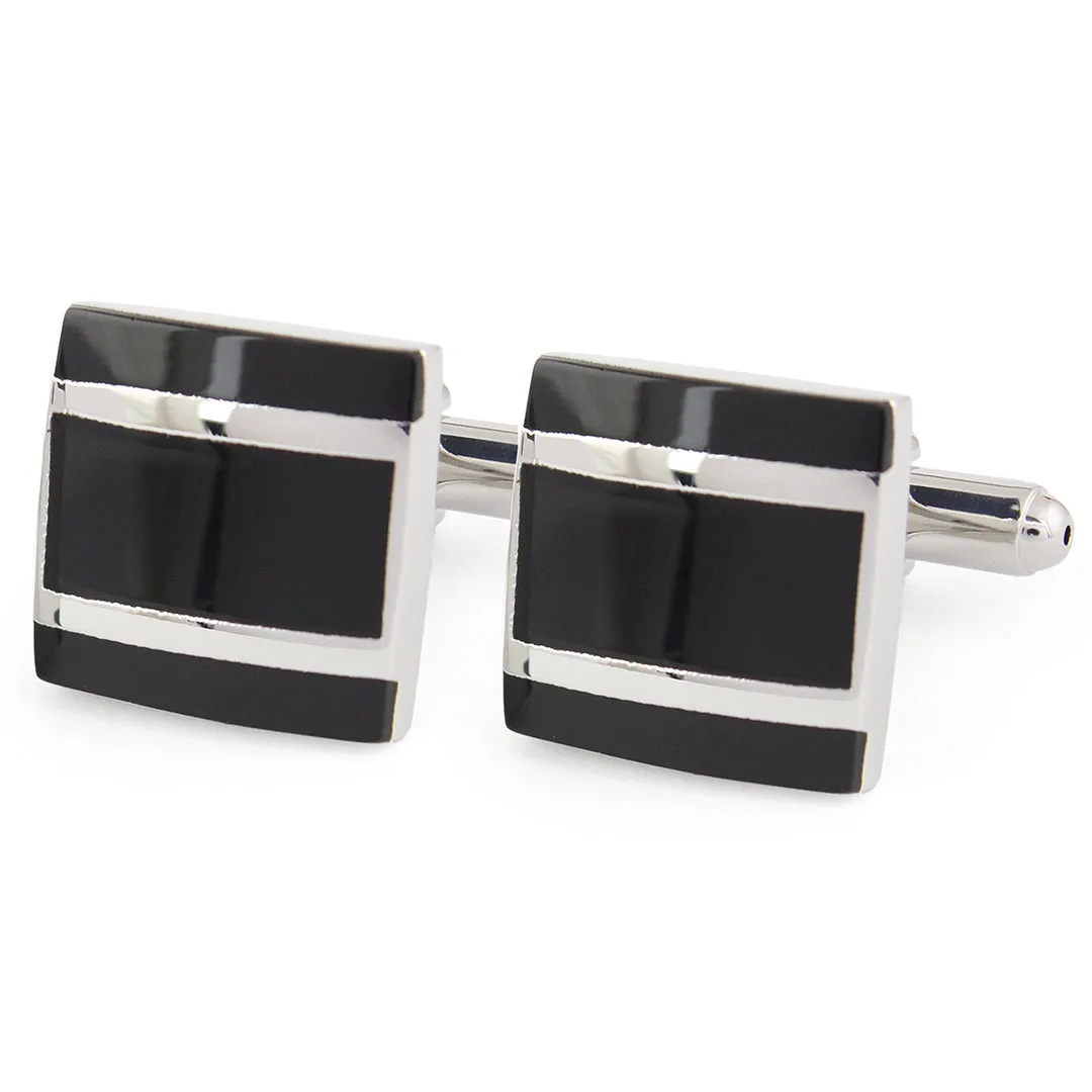 Peluche Designer Black Onyx Stone Studded Cufflinks for Men