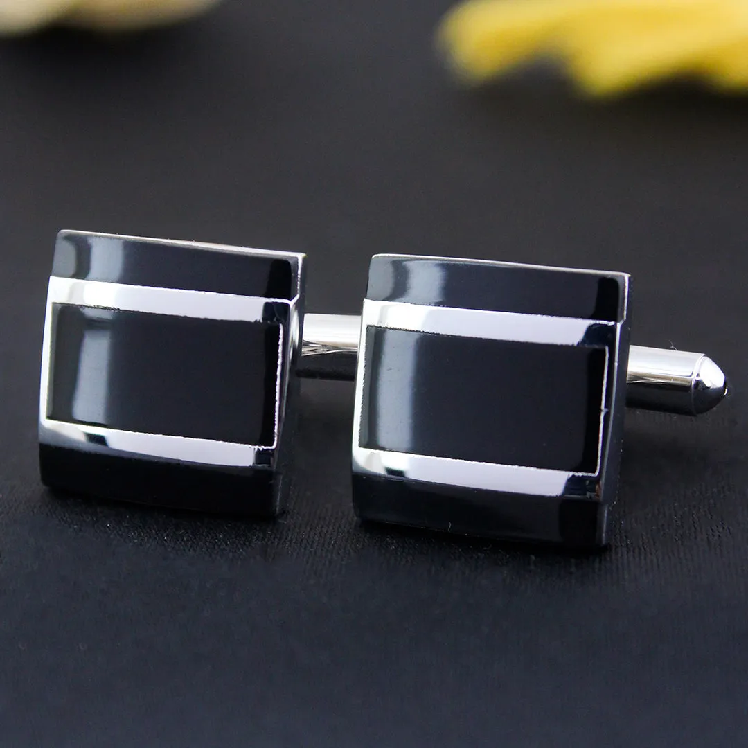 Peluche Designer Black Onyx Stone Studded Cufflinks for Men