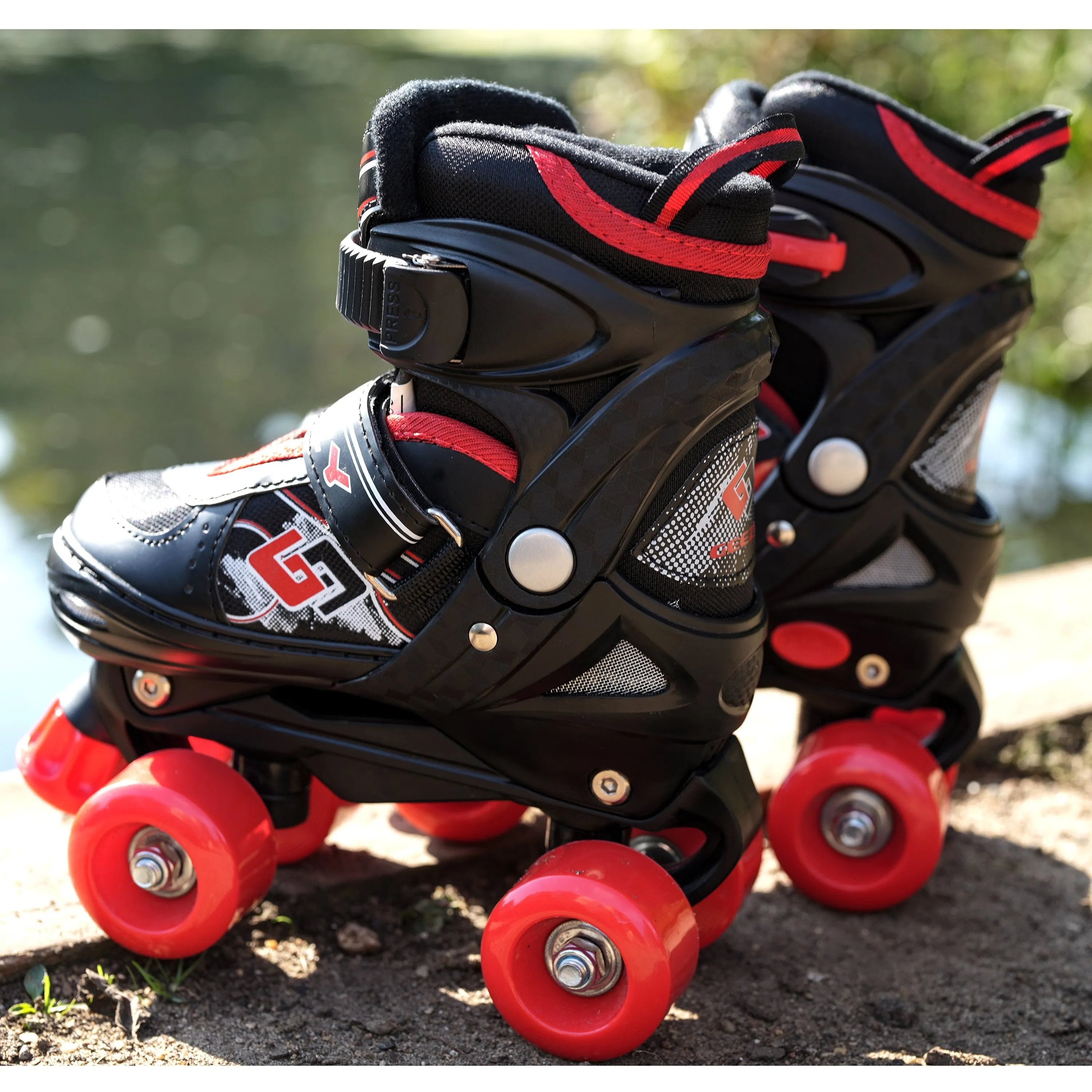 Red and Black Roller Skates for Kids with 4 Wheel