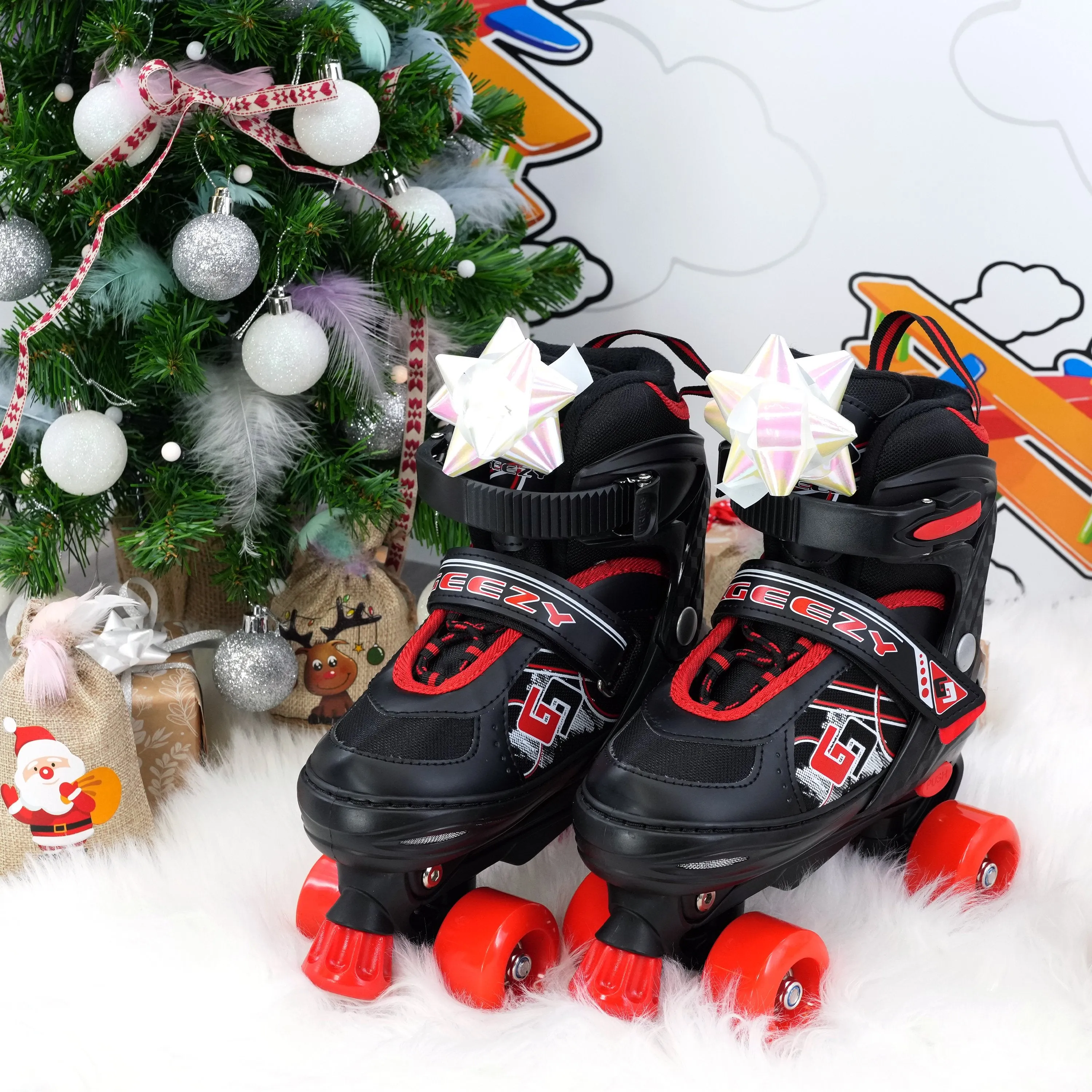 Red and Black Roller Skates for Kids with 4 Wheel