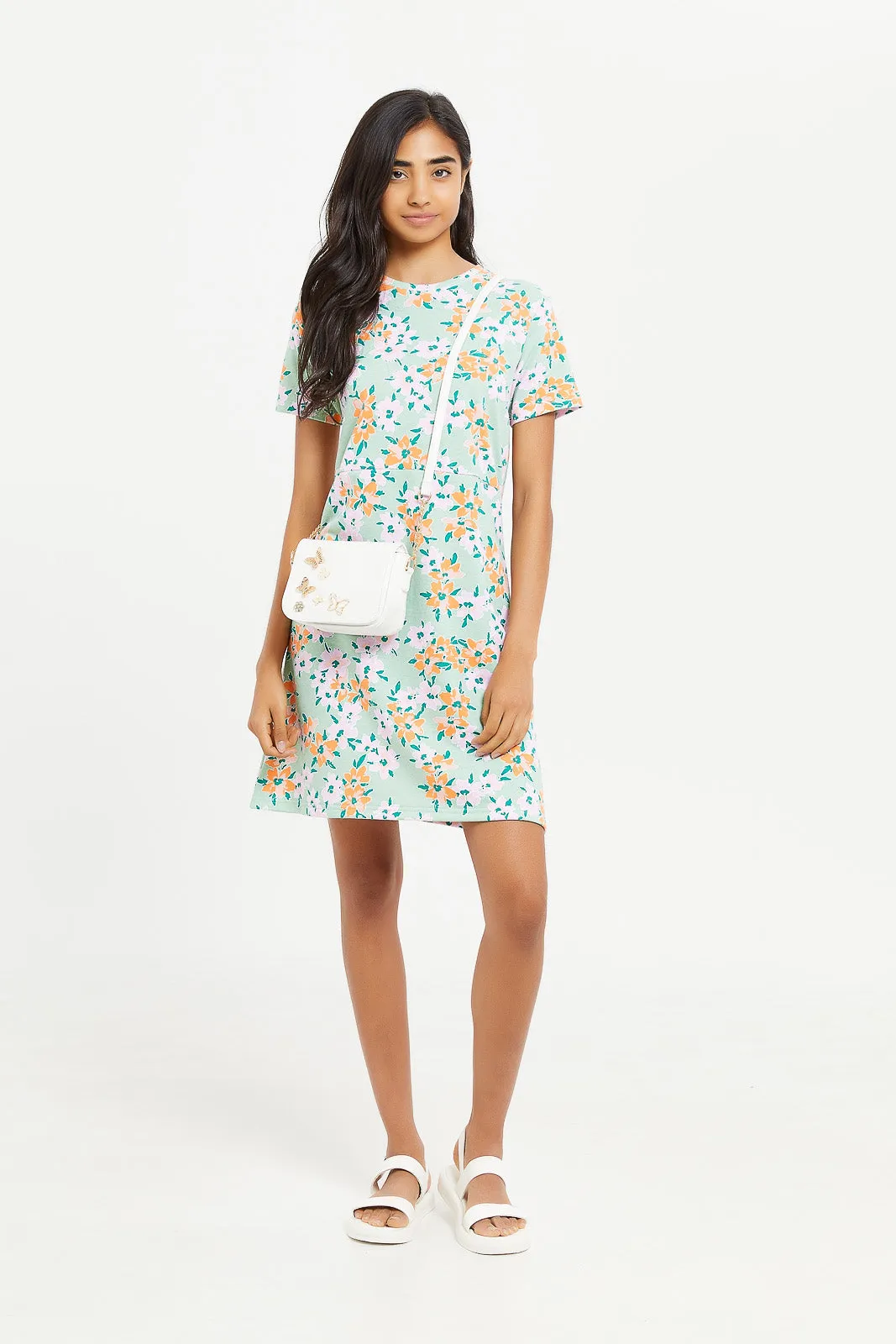 Senior Girls Mint Floral Printed Dress