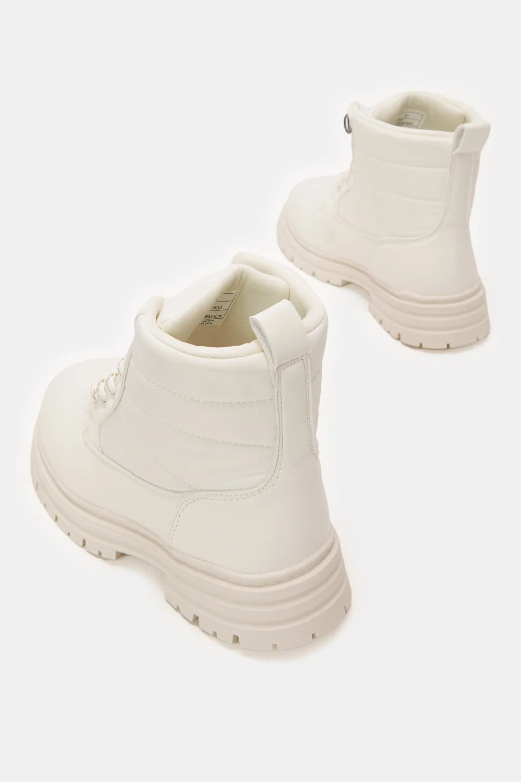 Senior Girls White Chunky Ankle Boots