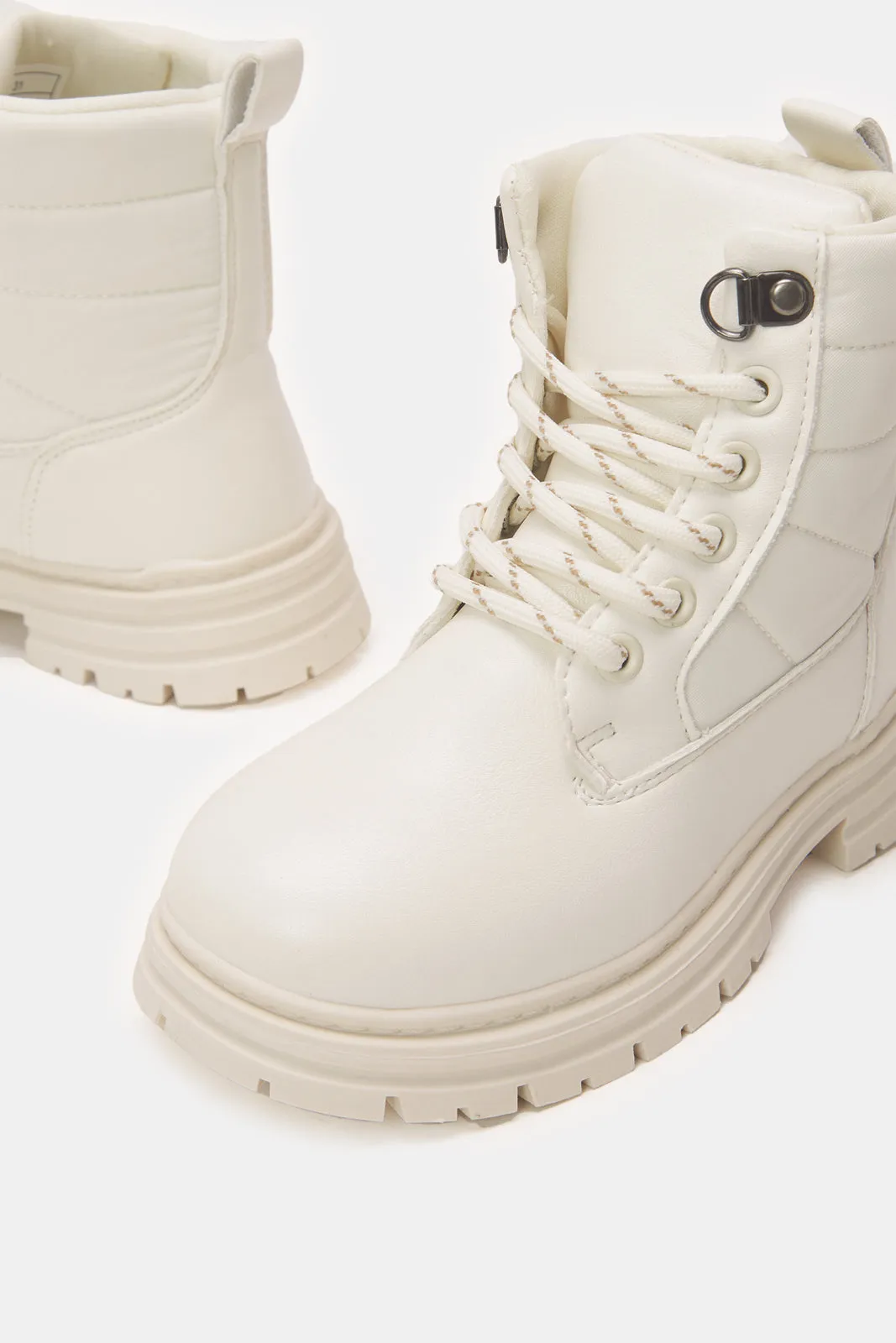 Senior Girls White Chunky Ankle Boots