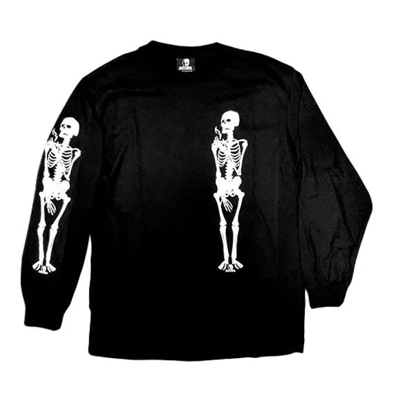 Skull Skates Skeleton Long Sleeve Skull T-Shirt - Black