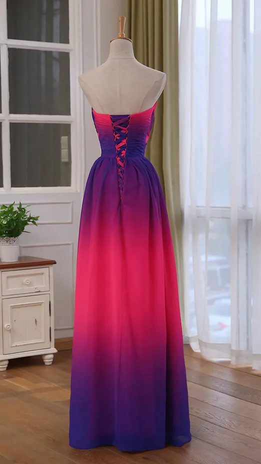 Solvbao Pretty Gradient Sweetheart Beaded Long Party Dress, Pink and Purple Evening Dress