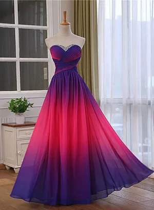 Solvbao Pretty Gradient Sweetheart Beaded Long Party Dress, Pink and Purple Evening Dress