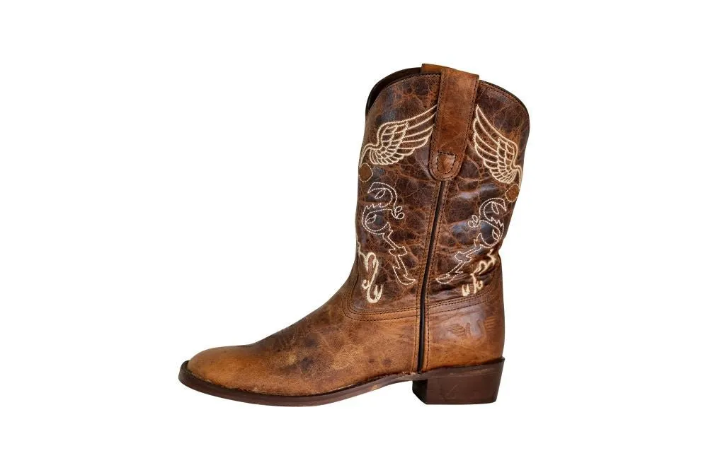 TuffRider Youth Sequoia Cross & Wing Embroidered Square Toe Western Boots