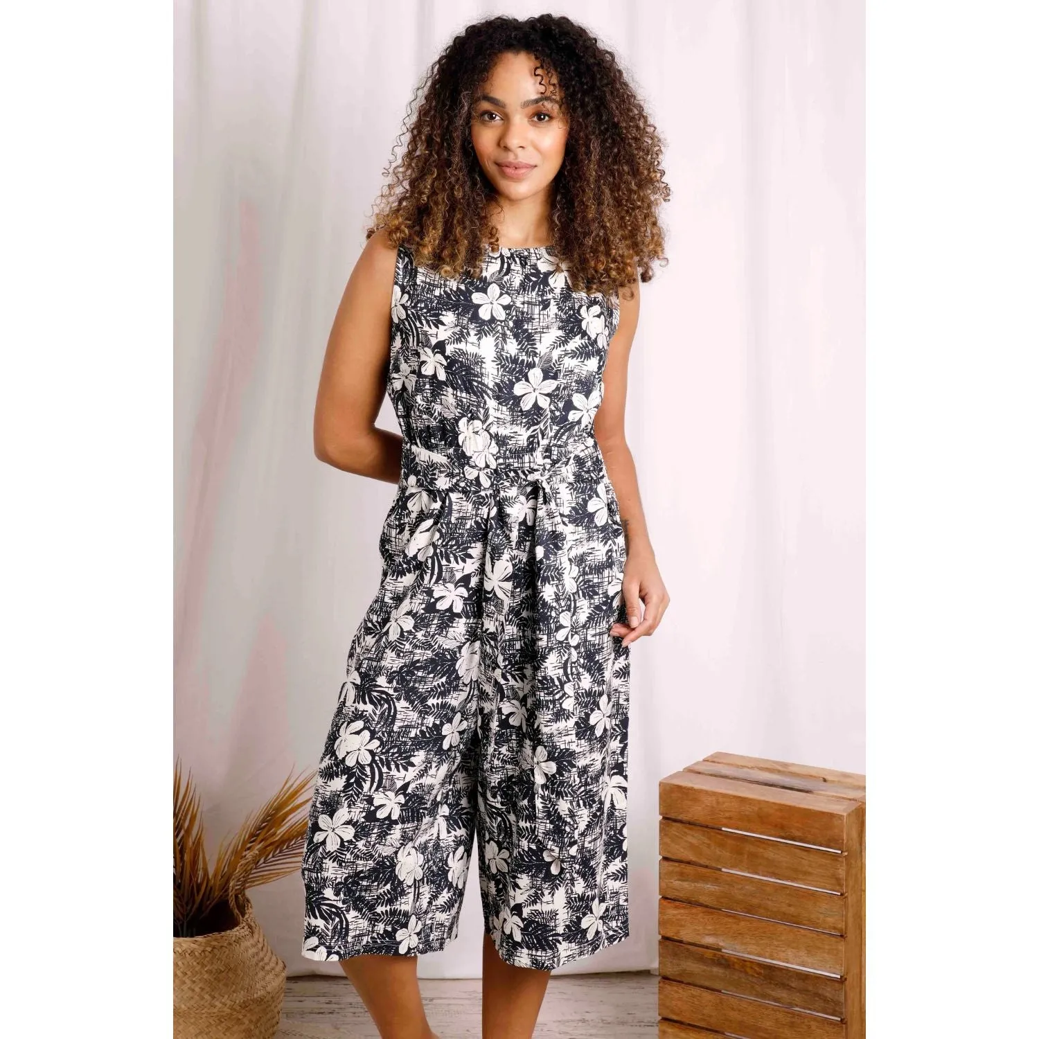 Weird Fish 12 Dark Denim Nalani Floral Print Jumpsuit