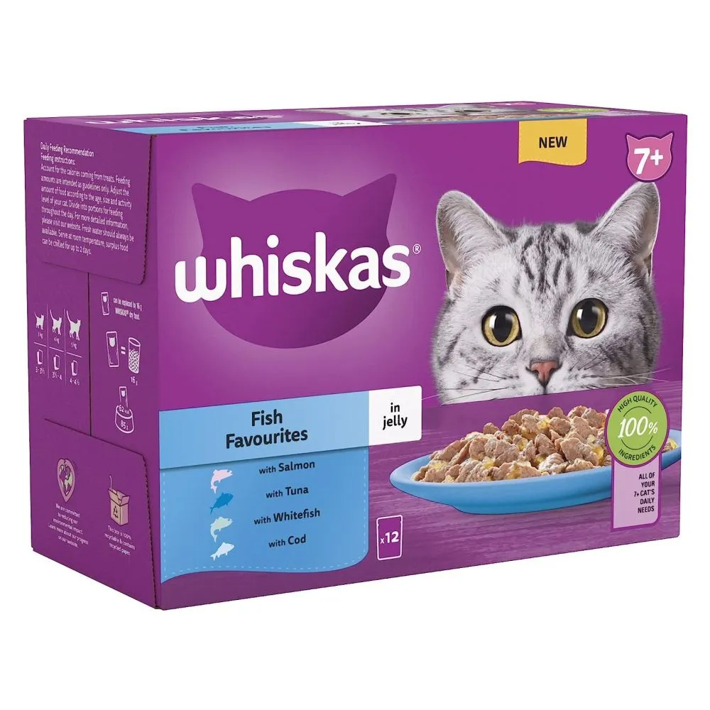 Whiskas 12 x 85g 7  Fish Favourites Senior Wet Cat Food Pouches in Jelly